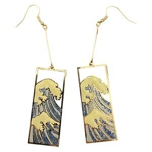 “Great Wave” Earrings Gold Tone Dangle